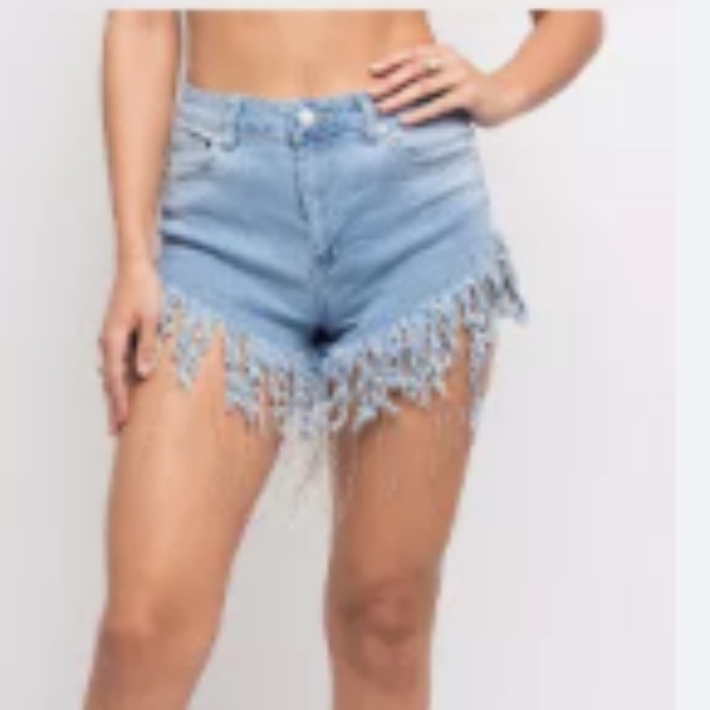 American Bazi Fringe Denim Shorts Size L